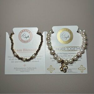T Jazelle White Pearl Stronger Together & Gold White Pearl Affirmations Bracelet